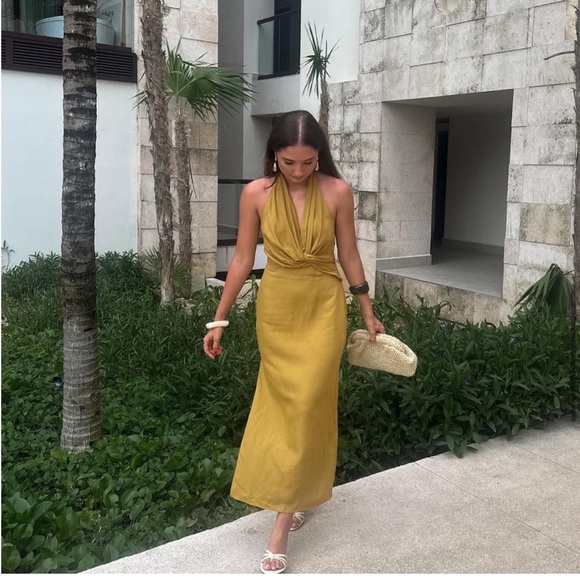 🌺ZARA NWT LINEN 2024 COLLECTION HALTER DRESS ZW COLLECTION Small - Picture 9 of 11